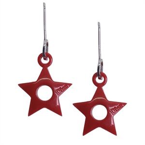 VTG Christian Dior Red Acrylic Star Logo Silver Hook Drop Dangle Earrings